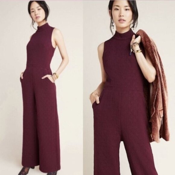 Anthropologie Eva Franco Mock Neck Charley Jumpsuit Maroon Red Size XS NWT - Picture 1 of 7